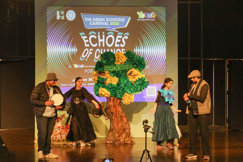 Little Flowers Public Senior Secondary School, Second prize winners, performing their skit based on the Gobar Times poster &lsquo;Wings of Wonder&rsquo;