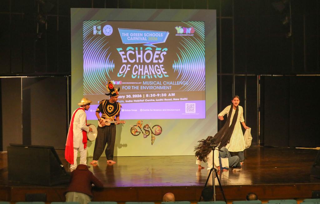 Students from Cambridge School, Indirapuram performing their winning skit based on the Gobar Times poster 'A River&rsquo;s Tale'