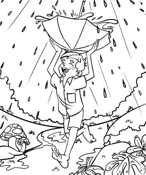 Boy collecting Rain in Umbrella
